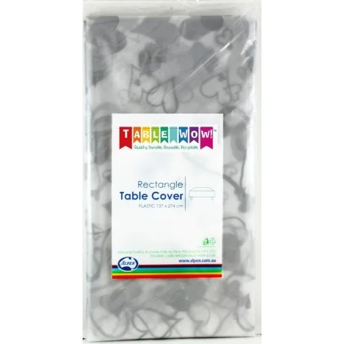 Silver Hearts Plastic Rectangle Tablecover (137x274cm)
