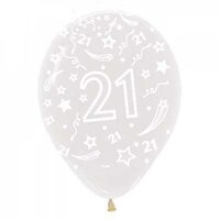 Crystal Clear "21" Printed Latex Balloons (30cm) - Pk 50