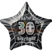 30th Birthday Star - Foil Balloon 50cm (Glitz Black and Silver)*