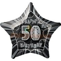 50th Birthday Star - Foil Balloon 50cm (Glitz Black and Silver)*