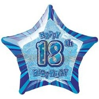 20" Happy 18th Birthday - Blue Glitz Foil Balloon