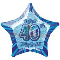 20" Happy 40th Birthday - Blue Glitz Foil Balloon*