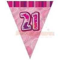 21st Flag Banner (Pink Glitz) - 3.6m long*