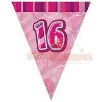 16th Flag Banner (Pink Glitz) - 3.6m long*
