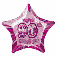 90th Birthday Star-Foil Balloon 50cm (Pink Glitz)*
