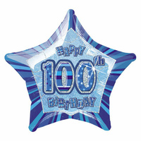 100th Birthday Star-Foil Balloon 50cm (Blue Glitz)*