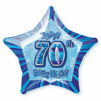 70th Birthday Star - Foil Balloon 50cm (Blue Glitz)*