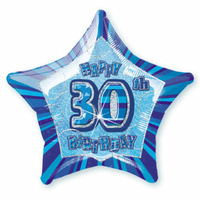30th Birthday Star - Foil Balloon 50cm (Blue Glitz)*