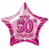 50th Birthday Star - Foil Balloon 50cm (Pink Glitz)*