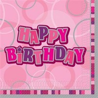 Pink Glitz Happy Birthday Lunch Napkins - Pk 12*