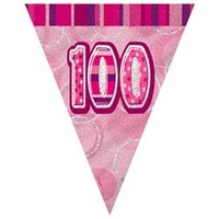 100th Flag Banner (Pink Glitz) - 3.6m Long*