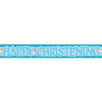 Happy Christening Blue Holographic Banner - 3.6m Long