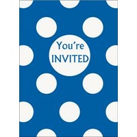 Royal Blue Polka Dot Invitations- Pk 8**
