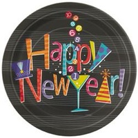 "Happy New Year!" Printed Paper Plates (18cm) - Pk 8