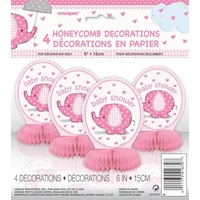 Umbrellaphant Honeycomb Baby Shower Decorations, pink - Pk 4