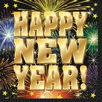 Happy New Year Fireworks Paper Napkins (25cm) - Pk 16
