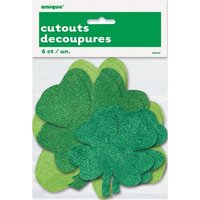 Green Glitter Shamrock Cutouts - PK 6
