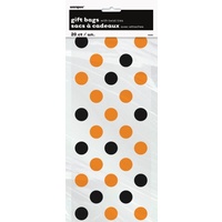 Black and Orange Dot Cellophane Bags - Pk 20