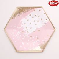 Pink & Gold Foil Cosmo Lunch Plates - Pk 12