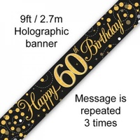 Sparkling Fizz Black & Gold 60th Birthday Banner - 2.7m