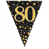 Sparkling Fizz Black & Gold 80th Birthday Bunting - 3.9m