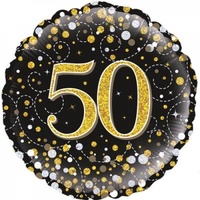 18" Sparkling Fizz Black & Gold "50" Foil Balloon