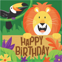 Jungle Safari Happy Birthday Lunch Napkins - Pk 16