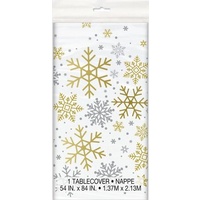 Gold & Silver Snowflake Rectangle Plastic Tablecover (137x213cm)