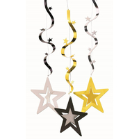 Hollywood Foil Star Swirls Hanging Decorations - 91.4cm - 3pk