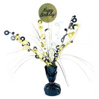 Happy Birthday Black & Gold Balloon Weight Centrepiece