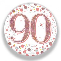 Rose Gold/White Sparkling Fizz #90 Birthday Badge (75mm)