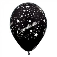 Sempertex 30cm Congratulations Stars Metallic Black Latex Balloons, 6PK*