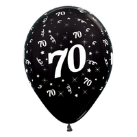 Sempertex 30cm Age 70 Metallic Black Latex Balloons, 6PK*