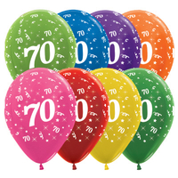 70th Birthday Assorted Metallic Sempertex Balloons (30cm) - Pk 25