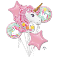 Pink Unicorn Foil Balloon Bouquet - Pk 5