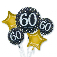 Sparkling 60th Birthday Foil Balloon Bouquet - Pk 5