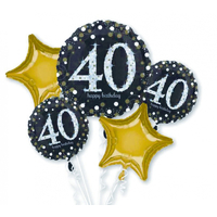 Sparkling 40th Birthday Foil Balloon Bouquet - Pk 5