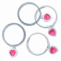 Pink & Silver Heart Plastic Charm Bracelets - Pk 4