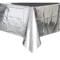 Metallic Silver Plastic Rectangular Tablecover (137x274cm)