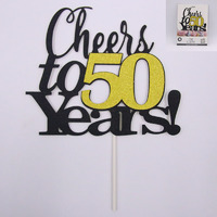 "Cheers to 50 Years" Black & Gold Cake Topper