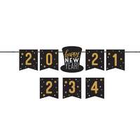 Happy New Year Black & Gold Customisable Banner Kit