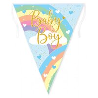 Baby Boy Pastel Rainbow & Gold Holographic Bunting (3.9m)