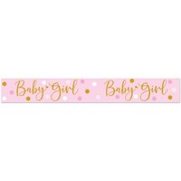 Baby Girl Pink & Gold Holographic Dots Banner (2.7m)