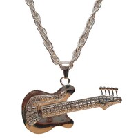 Guitar Heavy Metal Silver Necklace
