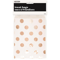 White & Rose Gold Polka Dot Treat Bags - Pk 8