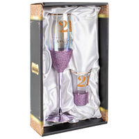 Purple Glitter '21' Champagne & Shot Glass Gift Set