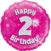 2nd Birthday Holo Pink Round Foil Balloon (18in.)