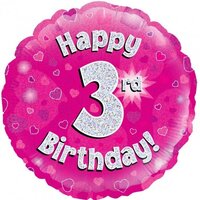 3rd Birthday Holo Pink Round Foil Balloon (18in.)
