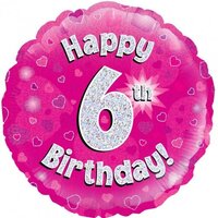 6th Birthday Holo Pink Round Foil Balloon (18in.)