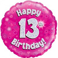 13th Birthday Holo Pink Round Foil Balloon (18in.)